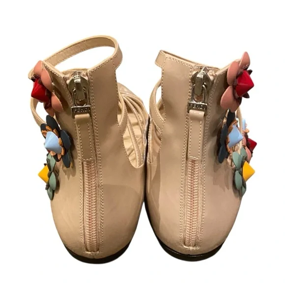 Fendi Flowerland Patent Leather Floral Trim Pointed Toe Ankle Cage Ballet Flats - Picture 4 of 6